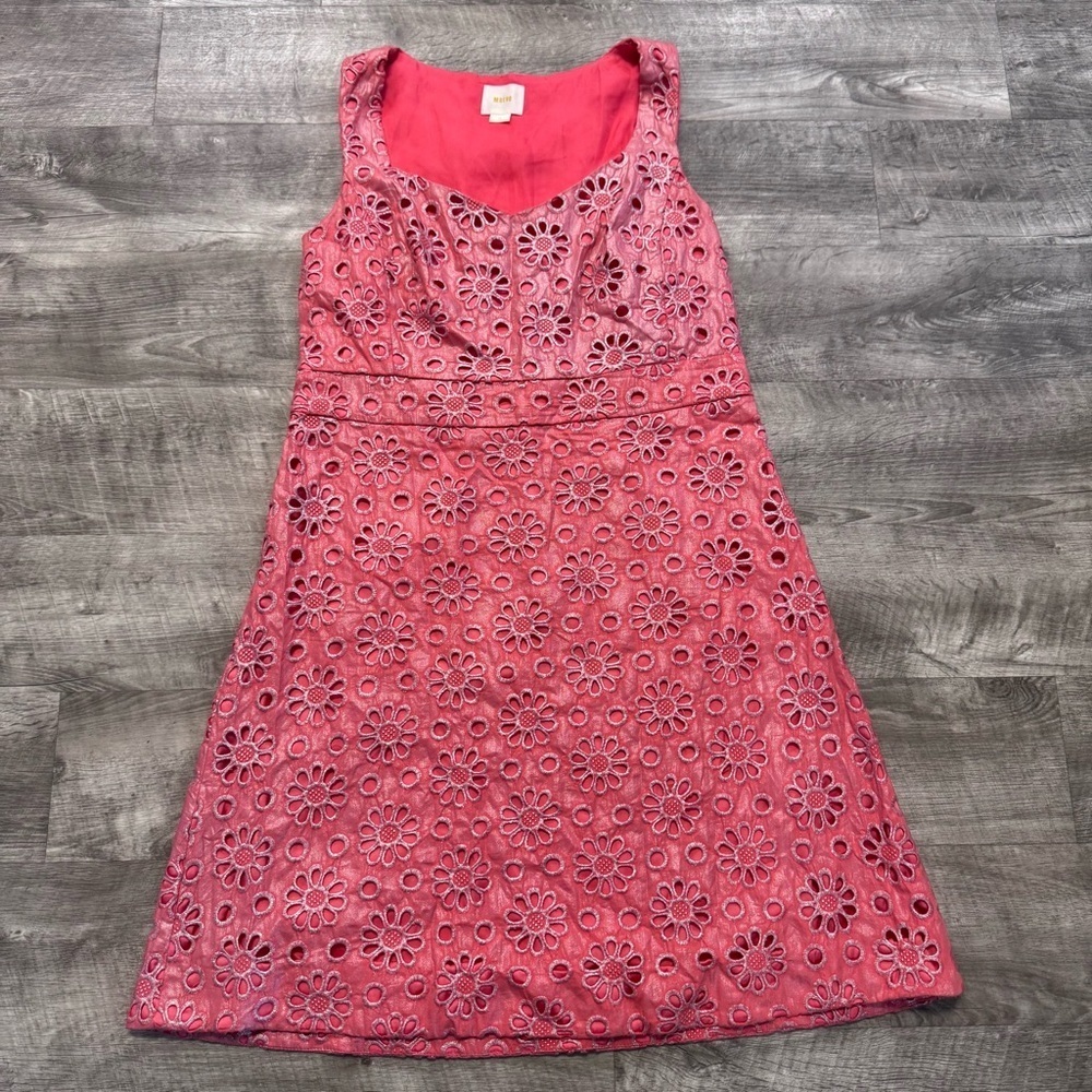 Maeve Anthropologie Coral Shine Metallic Floral Eyelet Sleeveless Dress Sz. 14